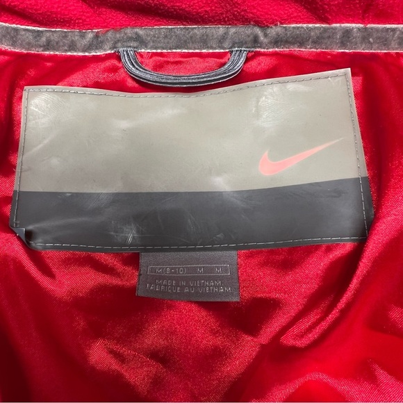 Nike Y2K Duck Down Black & Red Faux Fur Hooded Puffer Long Coat ~ Size M - Picture 4 of 9